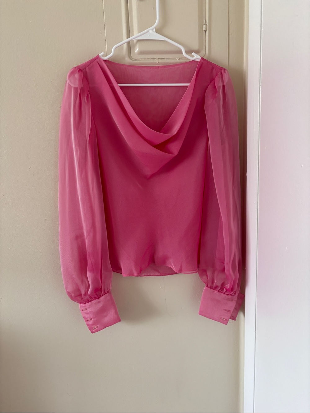 Vintage Womens Pink Cowl Neck Sheer Chiffon Blouse